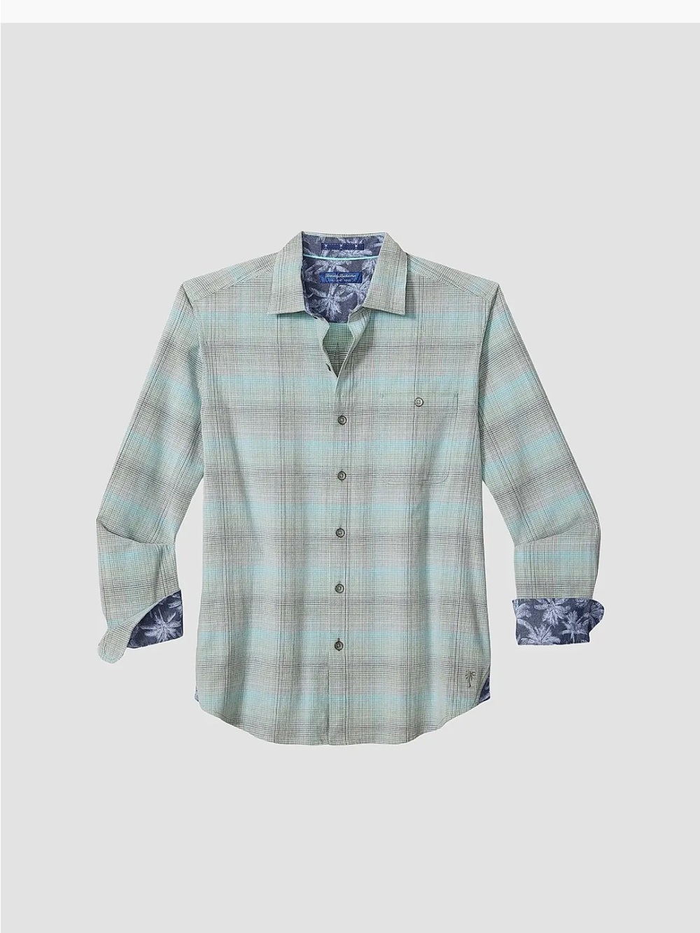 Tommy Bahamas Light Green Plaid Button-Up Shirt